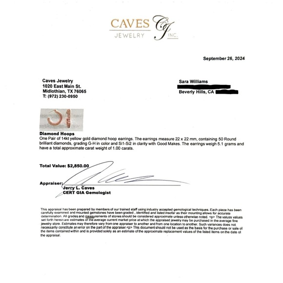 Appraisal Included - 14K 1.02 CTW Diamond Hoop Earrings - Picture 7 of 7